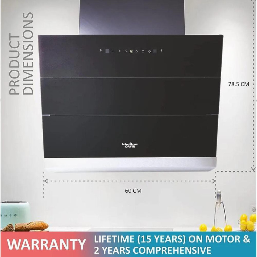 Khaitan Orfin 60CM Motion Sensor and Hydraulic Glass FERN Auto Clean Wall Mounted BLACK 1400 CMH Chimney Price in India Buy Khaitan Orfin 60CM Motion Sensor and Hydraulic Glass FERN Auto Clean Wall