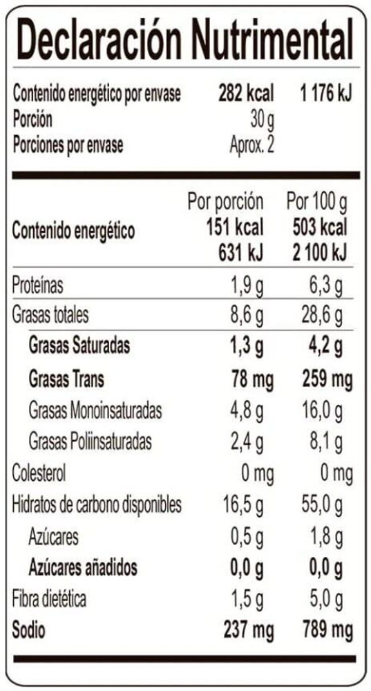 etiqueta nutricional de takis