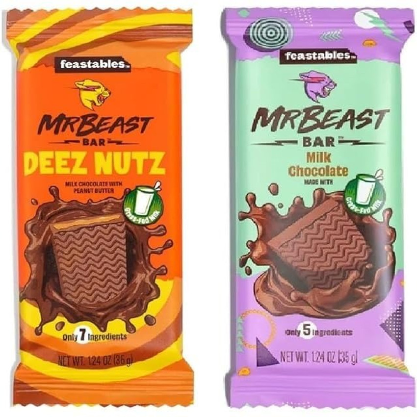 Feastables MrBeast Milk Chocolate Bars with Peanut Butter - Deez Nuts -  Made with Grass-Fed Milk Chocolate and Organic Cocoa. Only 7 Ingredients,  10