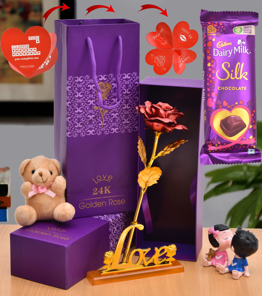 Cadbury Dairy Milk Silk Red Rose Love Stand Teddy Bear Kissing ...