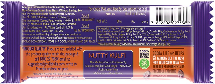 Cadbury Dairy Milk Nutty Kulfi Madbury Chocolate Bars Price in