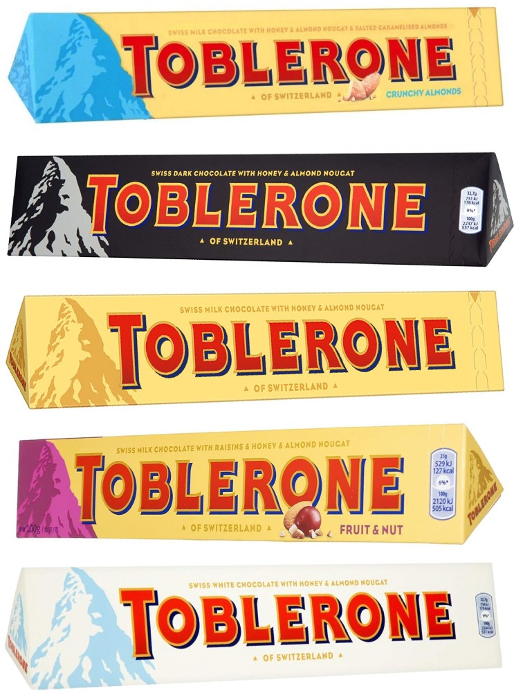 Toblerone Chocolate Milk, Coconut, White, Fruit & Nut, Dark Tiny