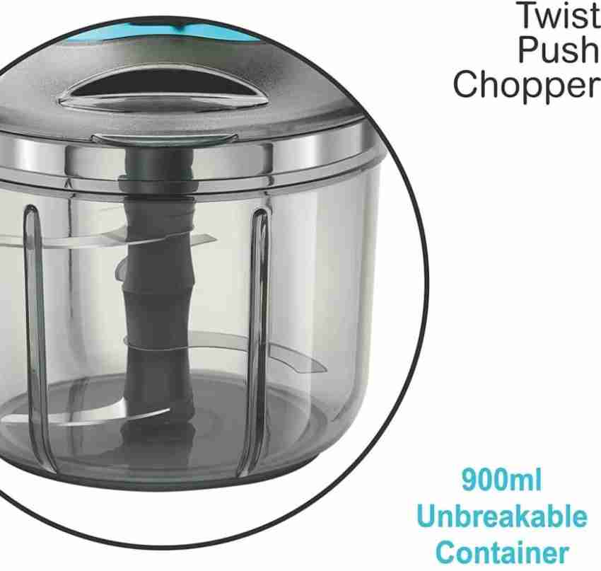 Food Chopper 900ml, Steel Large Manual Hand-Press Vegetable