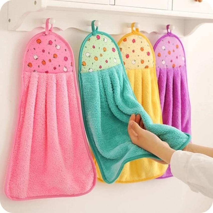 PACK OF 2) Microfiber Wash Basin Hanging Hand Kitchen Towel Napkin with  Ties