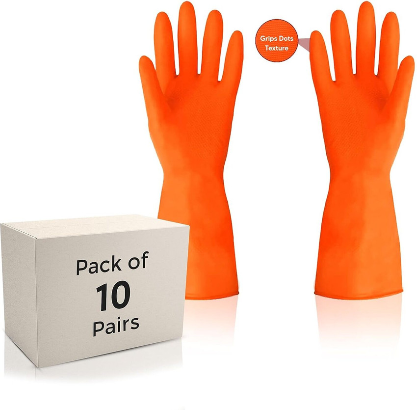 Robustt Orange Rubber Cleaning Gloves Chemicals Detergents