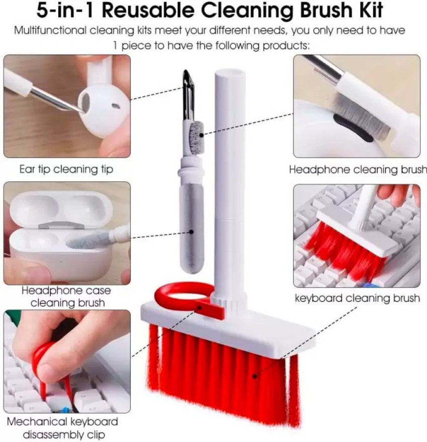 5 in 1 Keyboard Cleaning Brush Kit,Multifunctional Earbuds Cleaner with Keycap Puller,Cleaning Tools for Mechanical Keyboard,PC Laptop and Earphone