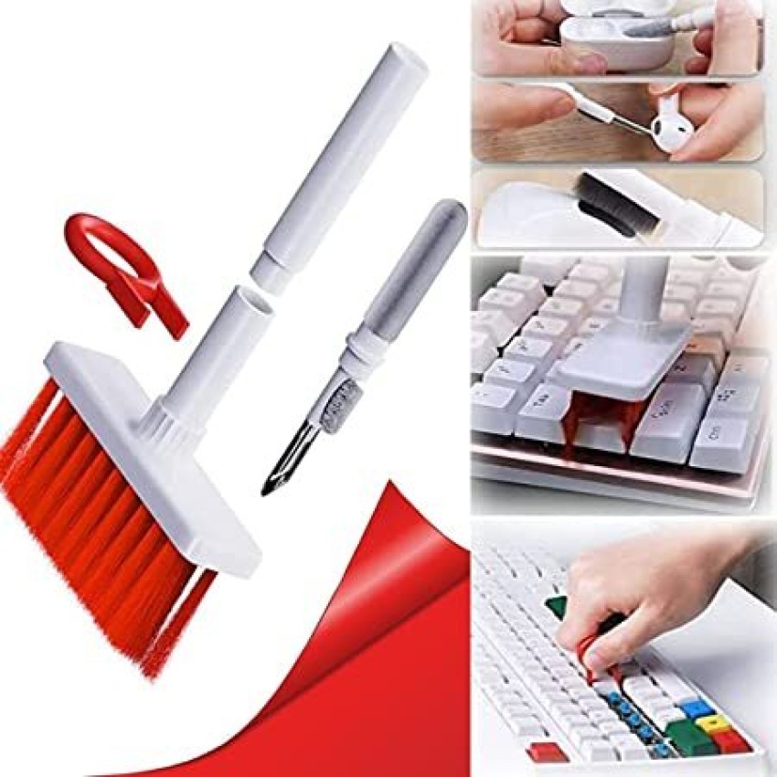 Cleaning Soft Brush Keyboard Earphone Cleaner Kit 5-in-1 White+Red