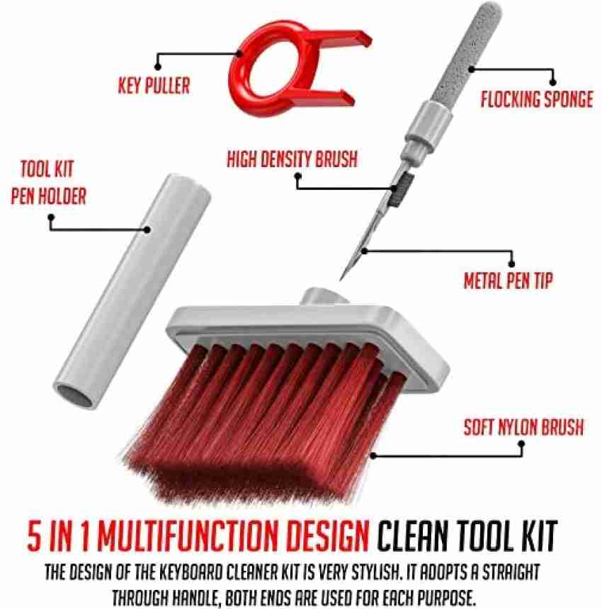 Keyboard Cleaner 5 in 1 Multi-Function Cleaning Soft Brush Airpod Cleaner  Kit,Computer/Laptop Cleaner with Keycap Puller, for Bluetooth Earphones  Lego Laptop Airpods Pro Camera Lens Electronics (Red)