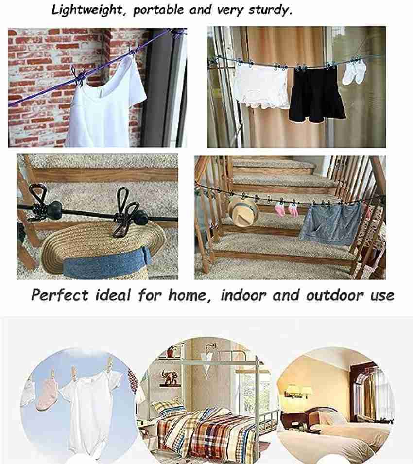Mirramor Multi Functional Portable Drying Rope with 12 Clips & 2 Hooks  Travel Clothesline Nylon Cloth Clips Price in India - Buy Mirramor Multi  Functional Portable Drying Rope with 12 Clips 
