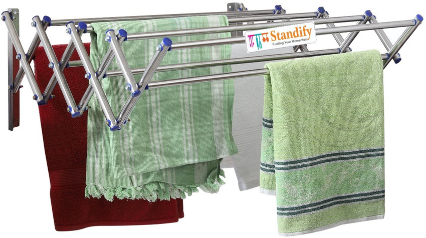 Standify Steel Wall Cloth Dryer Stand Wall Mounted Foldable Cloth Drying rack For Balcony 3ft 8 Rods Of 36 Inch Each Price in India Buy Standify Steel Wall Cloth Dryer Stand