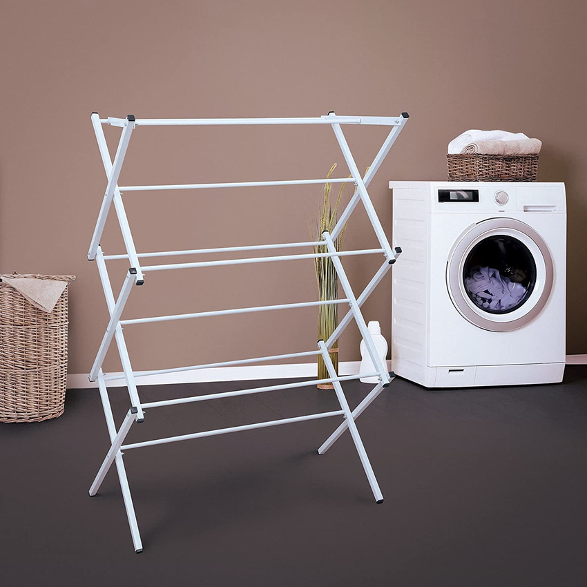 ABOUT SPACE Steel Floor Cloth Dryer Stand Foldable Steel Clothes Drying Stand for Hanging Laundry Garments Collapsible Cloth Dryer Rail Organizer for Balcony Indoor and Outdoor Use White Price in Indi...
