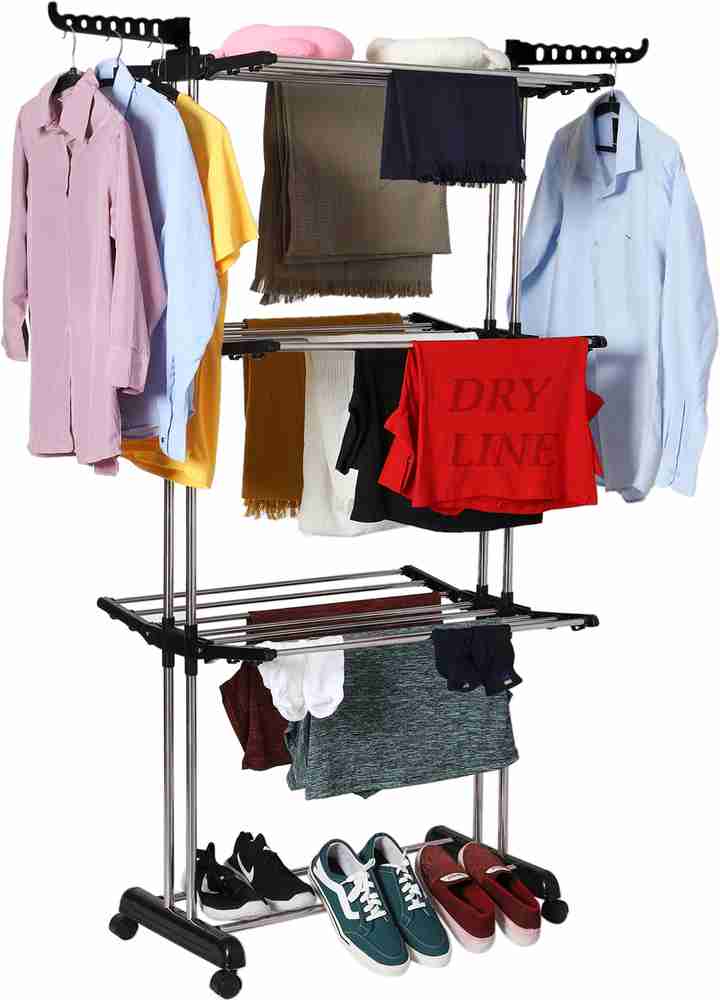 DRY LINE Steel Floor Cloth Dryer Stand TriDry Black Clothes Drying Rack for Balcony Premium Foldable Big size Hanger Price in India Buy DRY LINE Steel Floor Cloth Dryer Stand TriDry