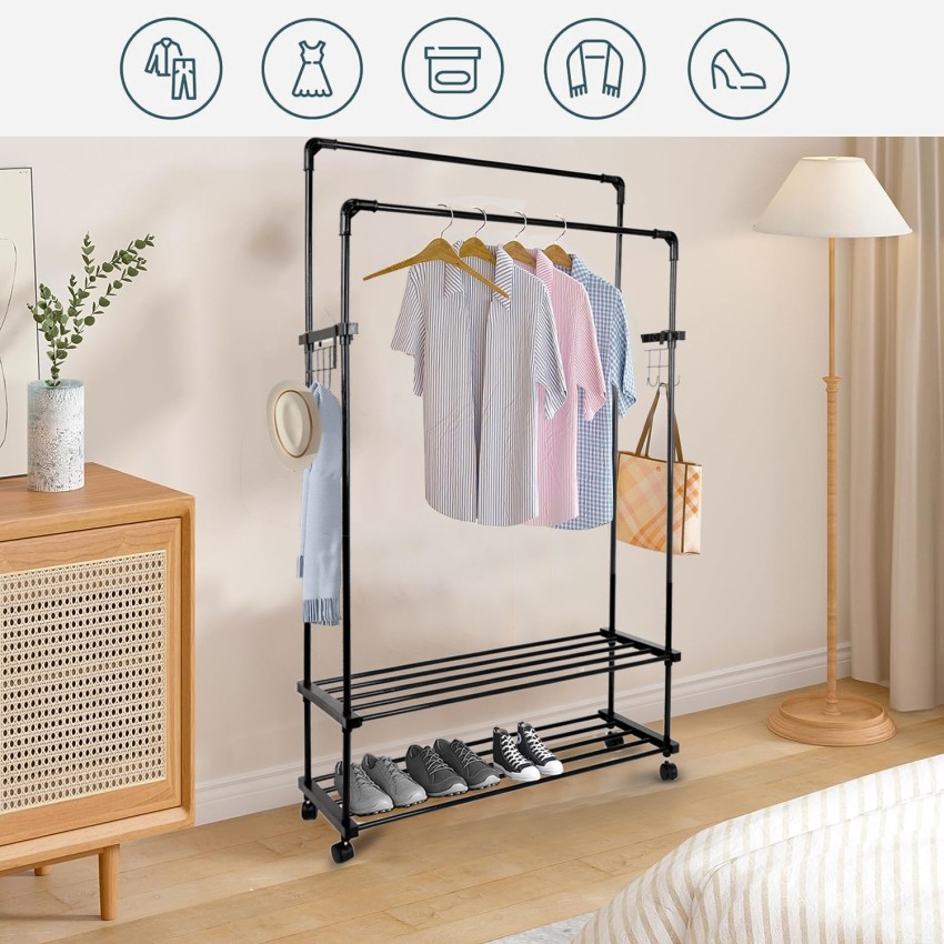 HomeCloud Stainless Steel Cloth Hanger Leaf Design, Multipurpose Garments  Rack with Bottom Shelves