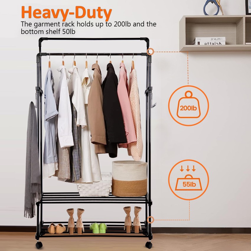 HomeCloud Stainless Steel Cloth Hanger Leaf Design, Multipurpose Garments  Rack with Bottom Shelves