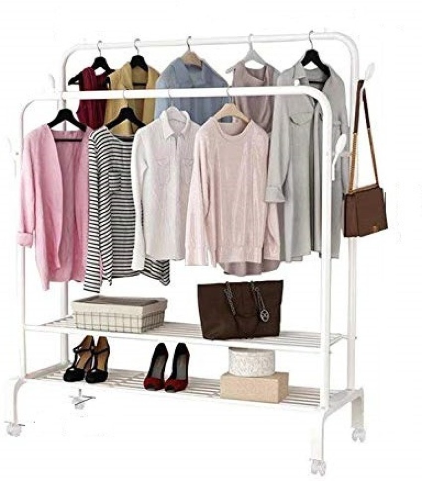 HomeCloud Stainless Steel Cloth Hanger Leaf Design, Multipurpose Garments  Rack with Bottom Shelves