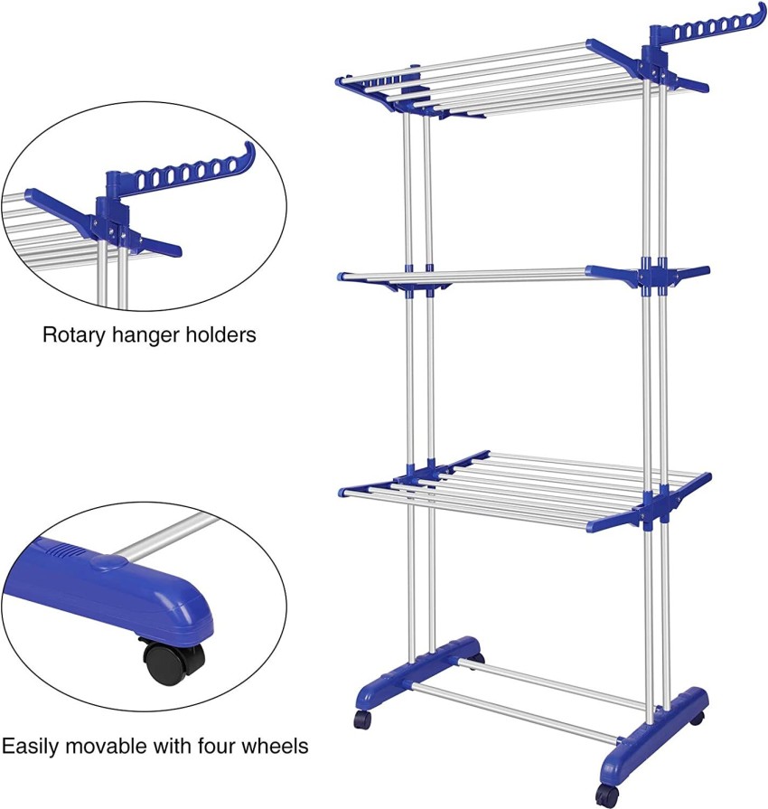 STEEPLE Plastic Floor Cloth Dryer Stand 3Tier Foldable Movable