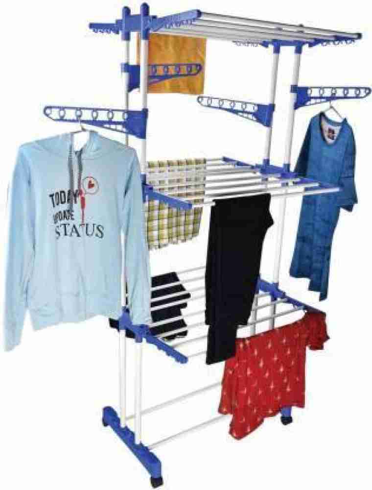 HOUSEWARE Stainless Steel Heavy Duty Double Pole 3 Layer Cloth Drying Stand  for Balcony | Clothes Stand for Drying| Cloth Stand