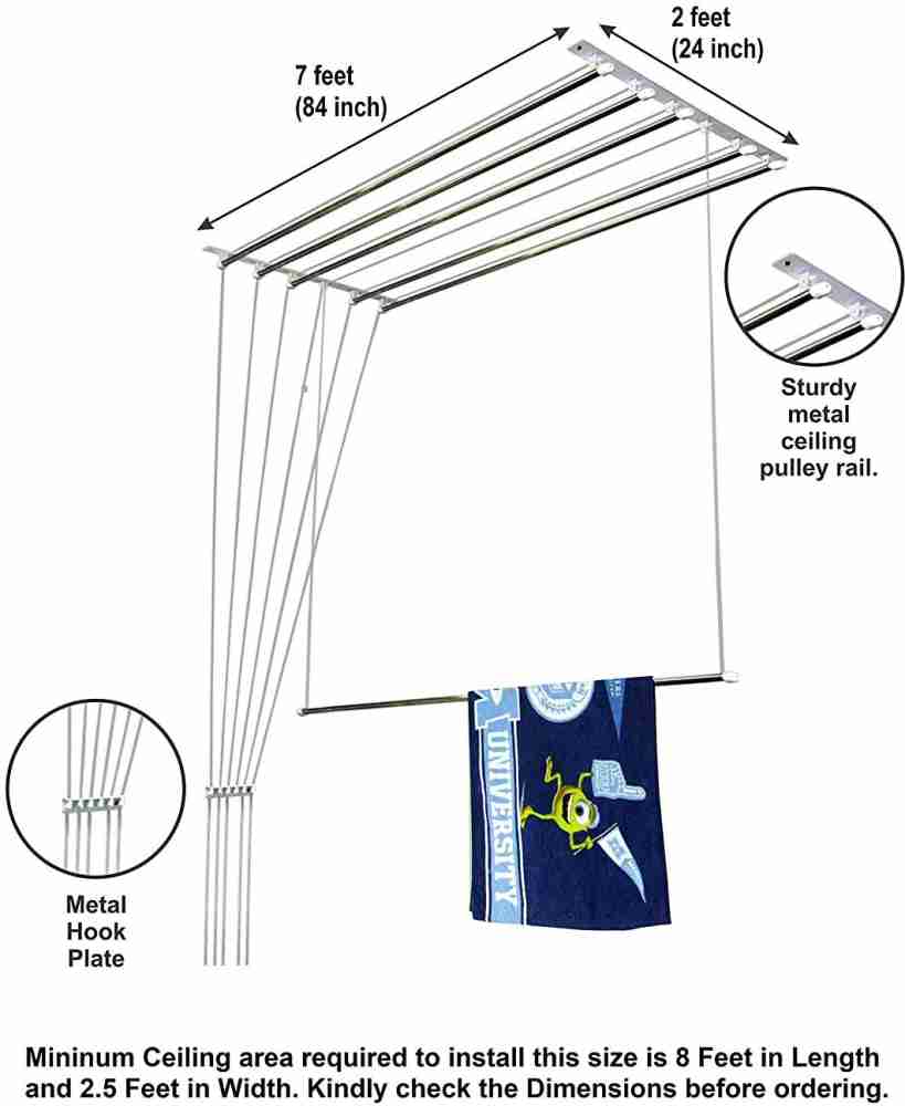 Balcony Cloth Drying Roof Hangers [ 7feet x 6 lines ] Premium Quality, Ever Dry Ceiling Cloth Drying Hangers