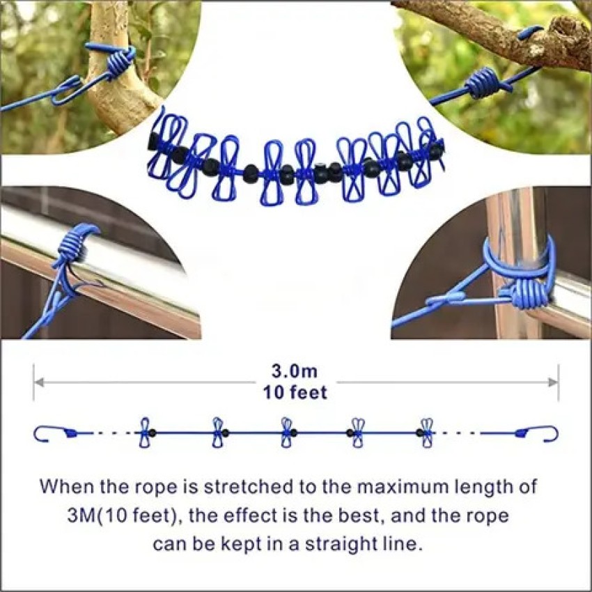 MYORA Cloth Drying Rope with Hooks Elastic Cloth Hanging Rope with 12 Clips  Cloth Rope Plastic, Steel Retractable Clothesline Price in India - Buy  MYORA Cloth Drying Rope with Hooks Elastic Cloth