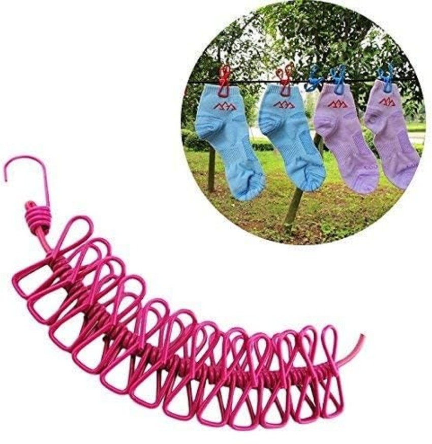 Zordik Elastic Cloth Drying Rope with 12 Metal Clip Portable Clothes line  for Travel Stainless Steel Retractable Clothesline Price in India - Buy  Zordik Elastic Cloth Drying Rope with 12 Metal Clip