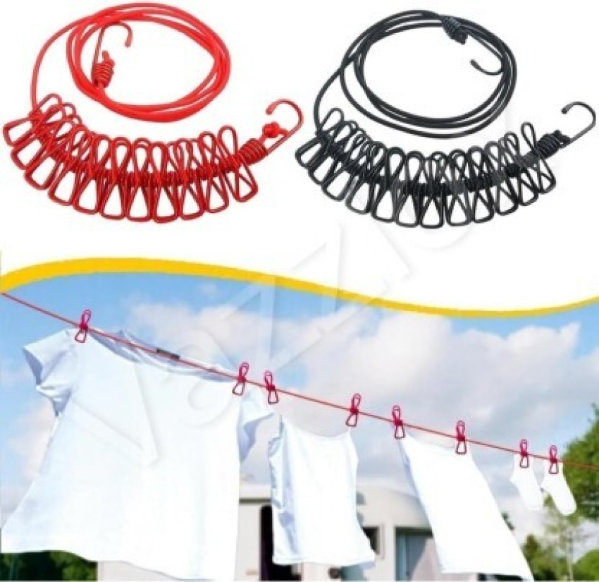 JSP Clothes Hanging 2 Hook Drying Rope 12 Clips Portable Outdoor Travel  Clotheslin Plastic, Steel Retractable Clothesline (1.8 m)