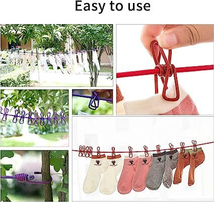 BEYREK Cloth line Rope Rope for Cloth Drying Cloth Drying Rope with Hooks  Rope for Drying Clothes Hanging Rope with 12 Clips for Clothes Drying Wire  for Clothes Drying Cloth Rope for