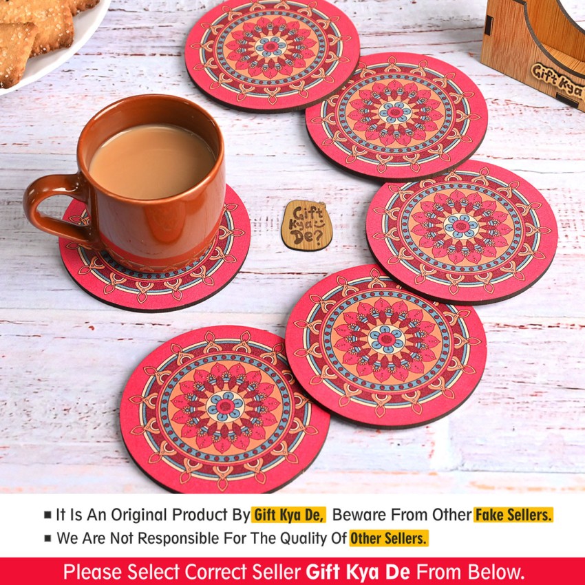 DESIGNER COASTER SET OF 6 BEAUTIFUL WOODEN COASTERS WITH PROPER COASTER  STAND 