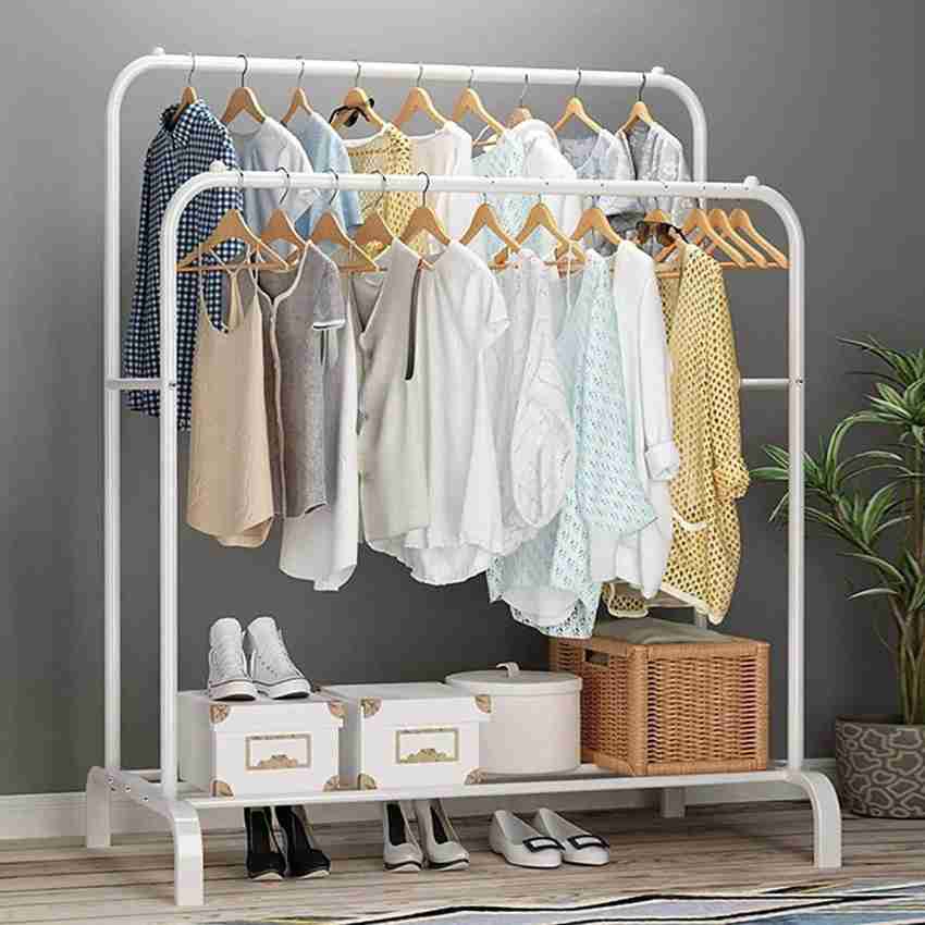 lukzer Double Garment Stand Cloth Rack Storage Organizer with Bottom Shelf White Metal Coat and Umbrella Stand Price in India Buy lukzer Double Garment Stand Cloth Rack Storage Organizer with Bottom