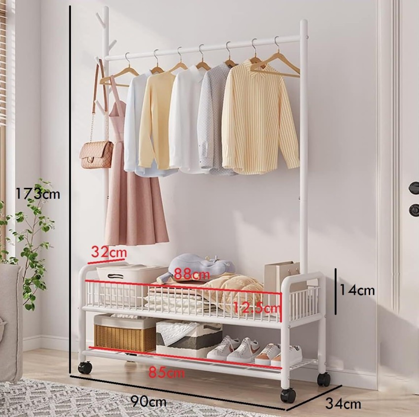 lukzer Double Garment Stand Cloth Rack Storage Organizer with Bottom Shelf ( White) Metal Coat and Umbrella Stand Price in India - Buy lukzer Double  Garment Stand Cloth Rack Storage Organizer with Bottom