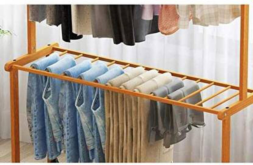 LEOPAX Rolling Coat Rack Wood Garment Rack Clothes Hanging Rail with 2 Shelves Engineered Wood Coat Stand
