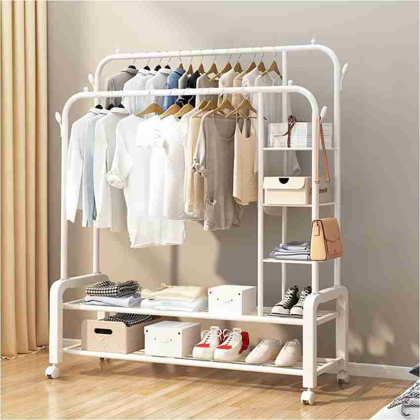 lukzer Double Garment Stand Cloth Rack Storage Organizer with Bottom Shelf ( White) Metal Coat and Umbrella Stand Price in India - Buy lukzer Double  Garment Stand Cloth Rack Storage Organizer with Bottom