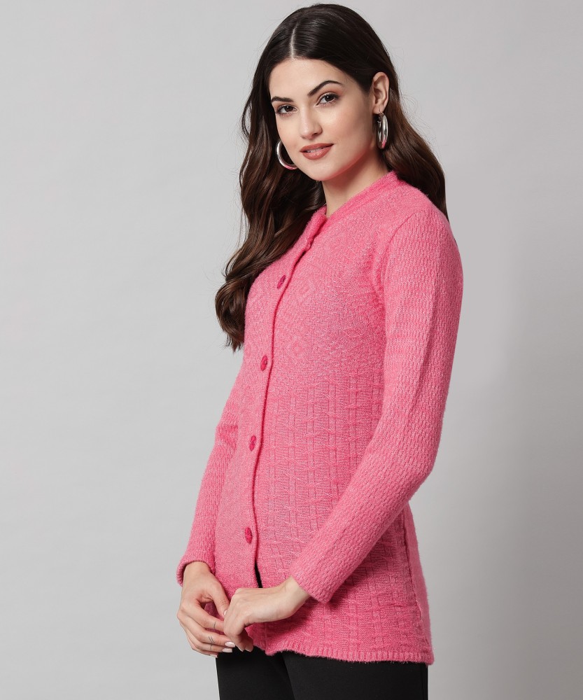 Flora Woven Round Neck Casual Women Pink Sweater - Buy Flora Woven