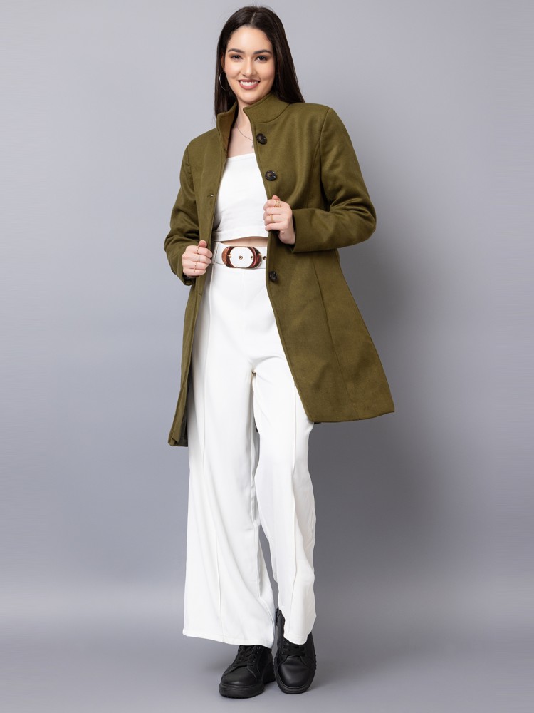 Olive green cheap long coat