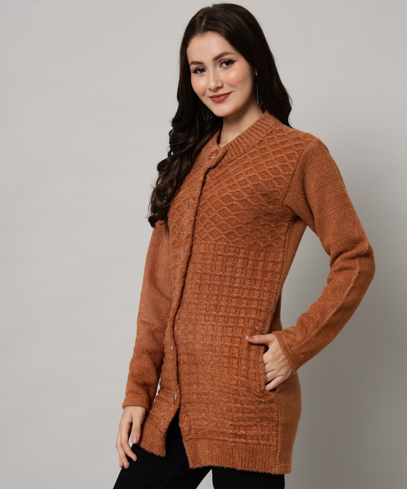 MYLES Self Design Collared Neck Casual Women Brown Sweater Buy