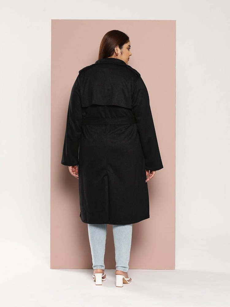 Sztori Women Plus Size Black Solid Overcoat