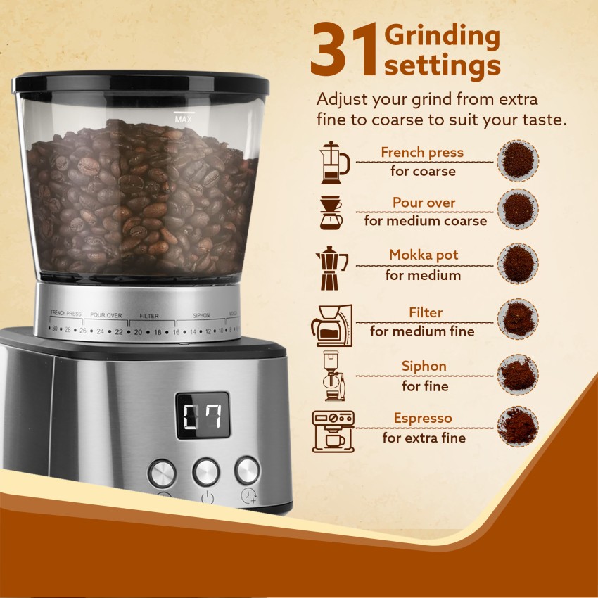 AGARO Grand Coffee Grinder, Stainless Steel Electric, Capacity 60