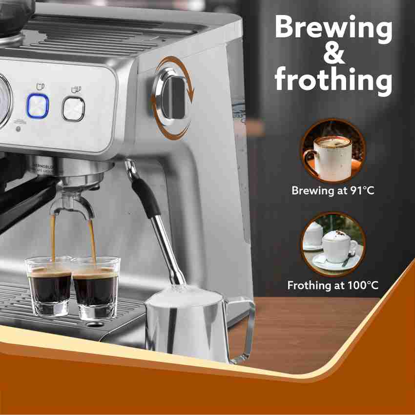 AGARO Supreme Espresso Coffee Maker With Grinder 20 Bars Semi Automatic 2 Cups Coffee Maker