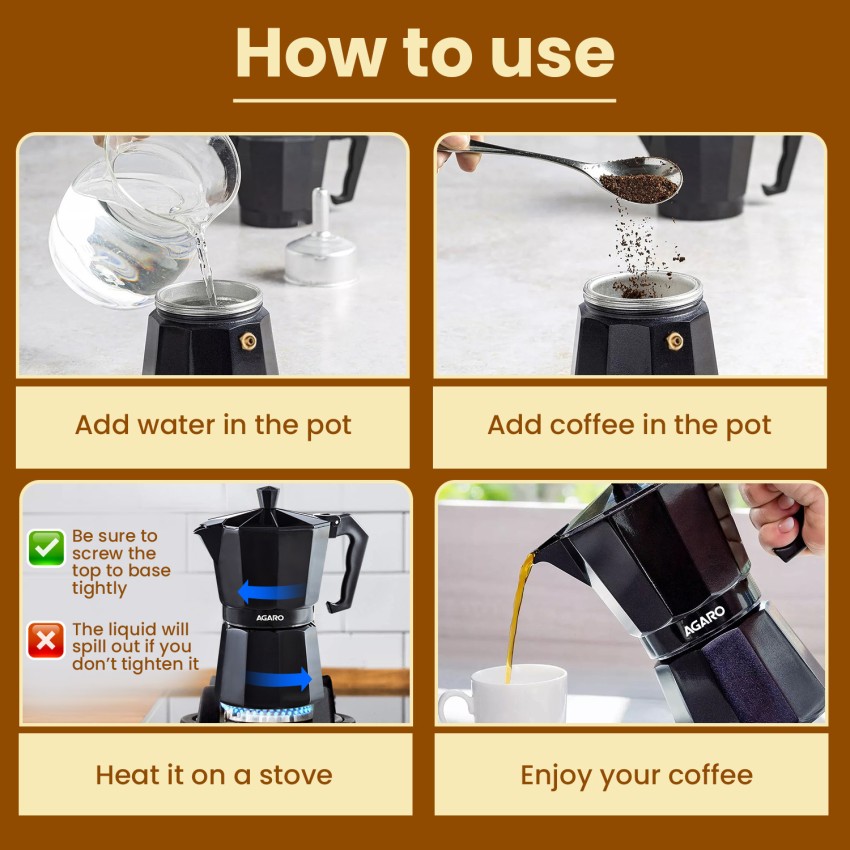 AGARO Royal Moka Pot, Stovetop & Induction Cooktop Classic Espresso & Coffee  Maker, 6 Cups Coffee Maker Price in India - Buy AGARO Royal Moka Pot,  Stovetop & Induction Cooktop Classic Espresso