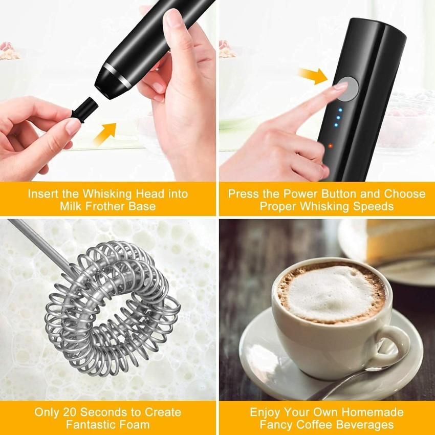 USB Rechargeable Milk Frother Handheld Electric Foam Maker with 2 Stainless  Whisks 3-Speed Adjustable Drink Egg Mixer for Bulletproof Coffee Keto  Frappe Latte Cappuccino Hot Chocolate.