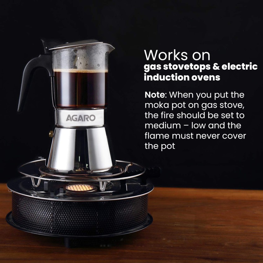 Moka Induction Stovetop Espresso Maker,Glass-Top & Stainless Steel Espresso  Moka Pot,Classic Italian Coffee Maker, 240Ml