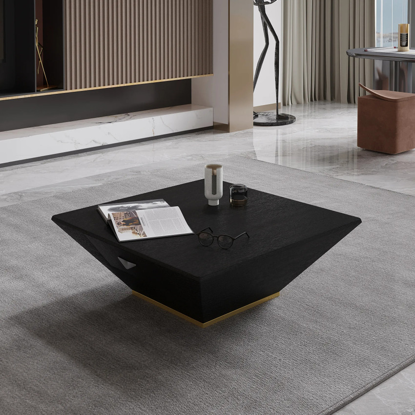 KDINTERIORS Modern Wood Coffee Table Square Drum Metal Base Coffee