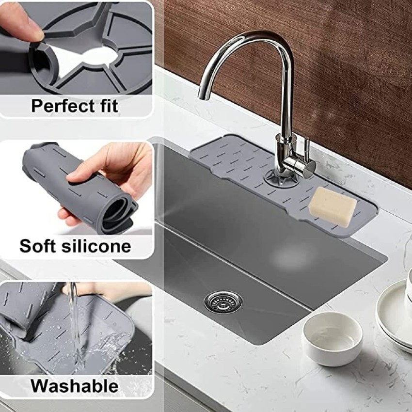 Kitchen Faucet Silicone Drain Mat, Sink Splash Guard, Foldable