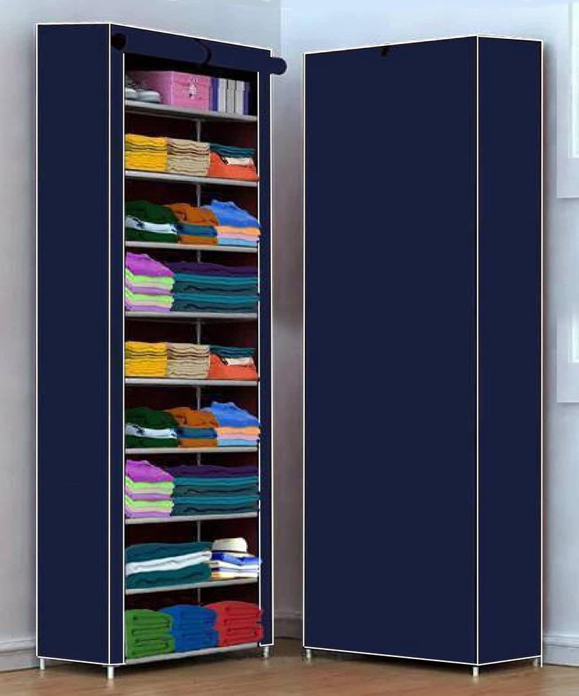 Hemovia 1 Door 9 Shelf Fabric Collapsible Wardrobe Carbon Steel