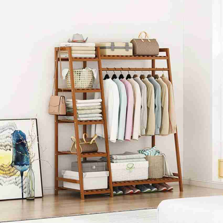 Portable Clothes Rack Coat Garment Stand Bamboo Rail Hanger Airer