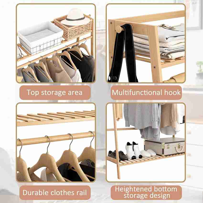 BUCKETLIST Wood Floor Cloth Dryer Stand Bamboo Garment Rack