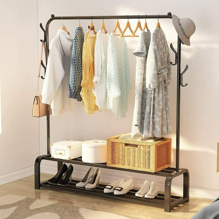 YOZO Aluminium Wall Cloth Dryer Stand Metal Garment Storage Clothes Rack 6 Hooks White Metal Coat and Umbrella Stand 6