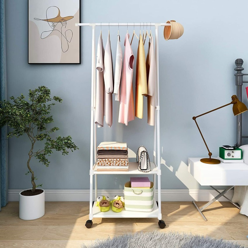 HomeCloud Stainless Steel Cloth Hanger Leaf Design, Multipurpose Garments  Rack with Bottom Shelves