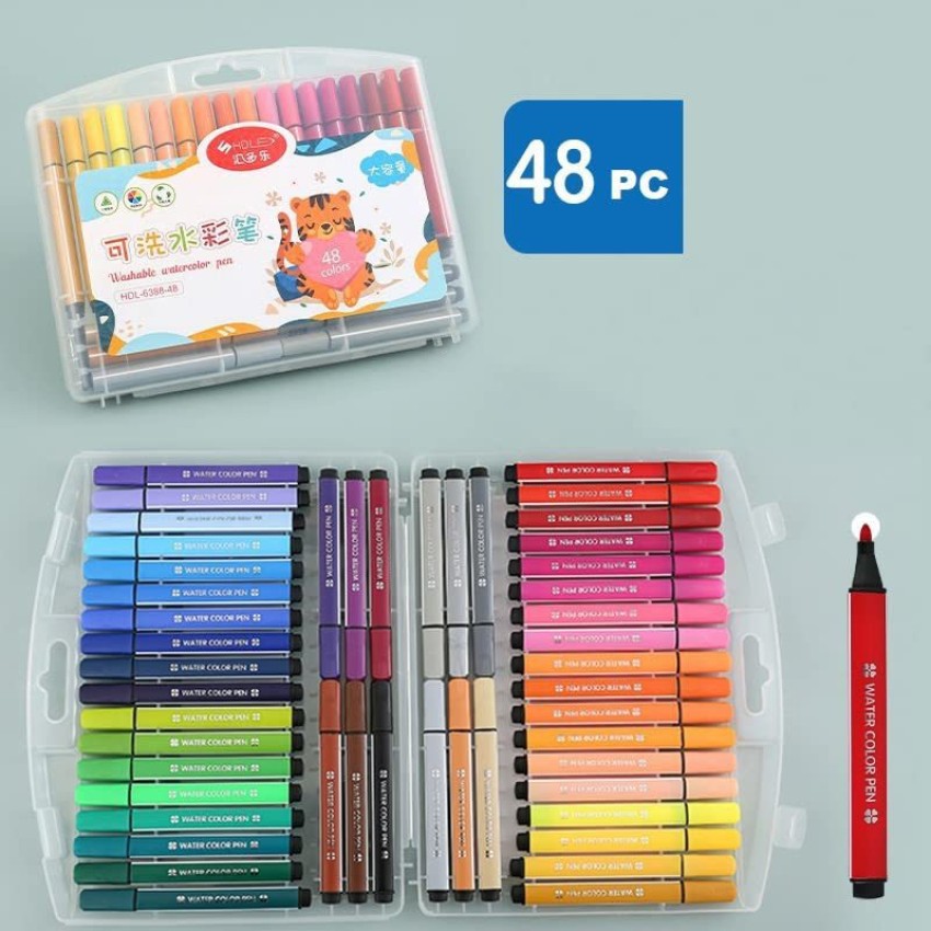 Pulsbery 48 Pieces Washable Water Color Pen Set For Painting, Coloring For Kids Nib Sketch Pens with Washable Ink - Sketch pen For Kids