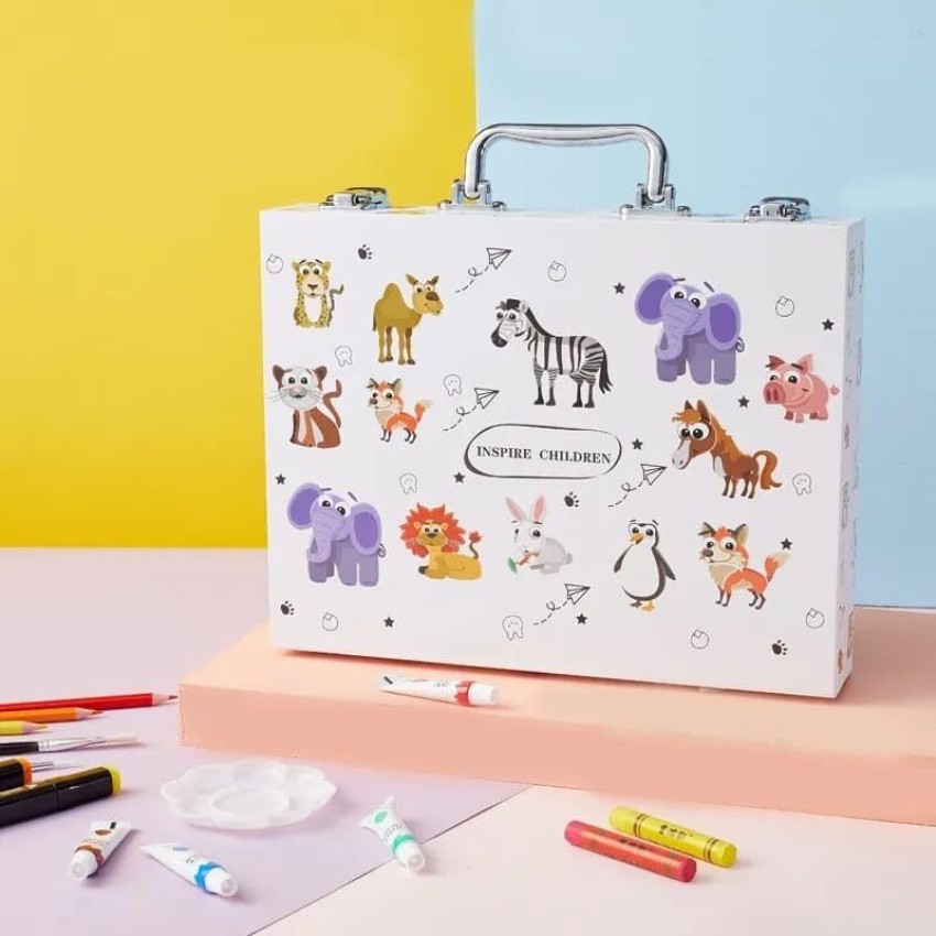 145 pieces drawing kit suitcase: felt pens, pencils