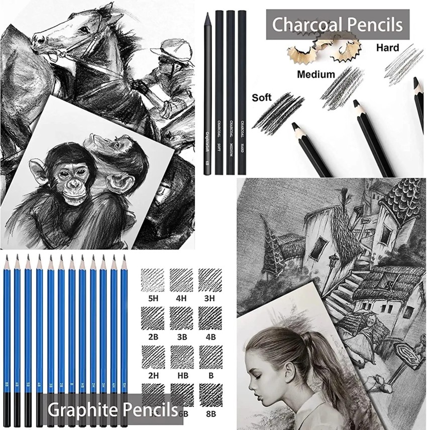 KALOUR Sketching Coloring Art Set - 38 Pieces Drawing Kit with Sketch Pencils,Colored Pencils,Charcoal,Marker,Eraser -Portable Zippered Travel Case